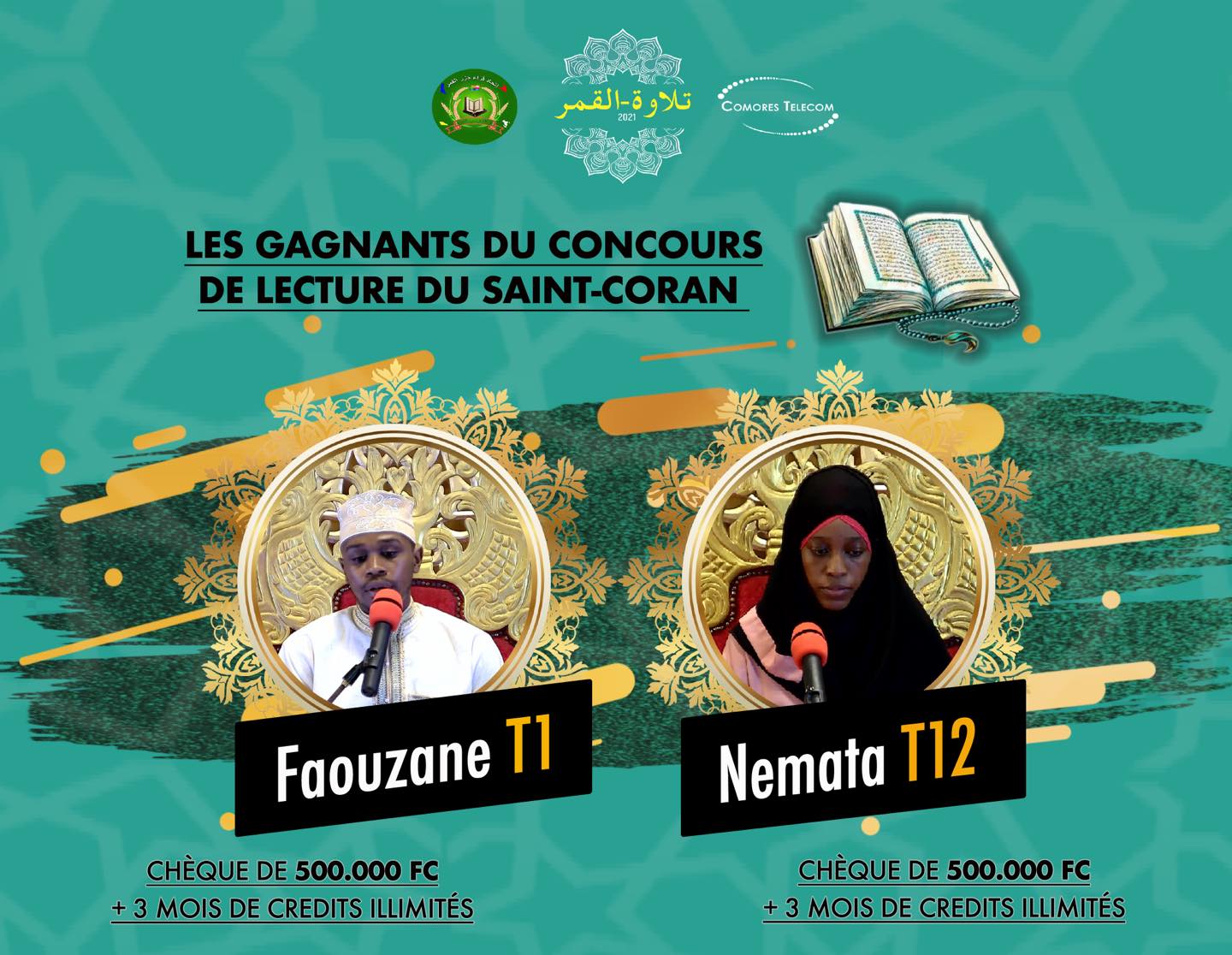 image Concours de lecture du Coran 2021:  Faouzane [T1] et Nemata [T12] sont les gagnants de la 2e édition